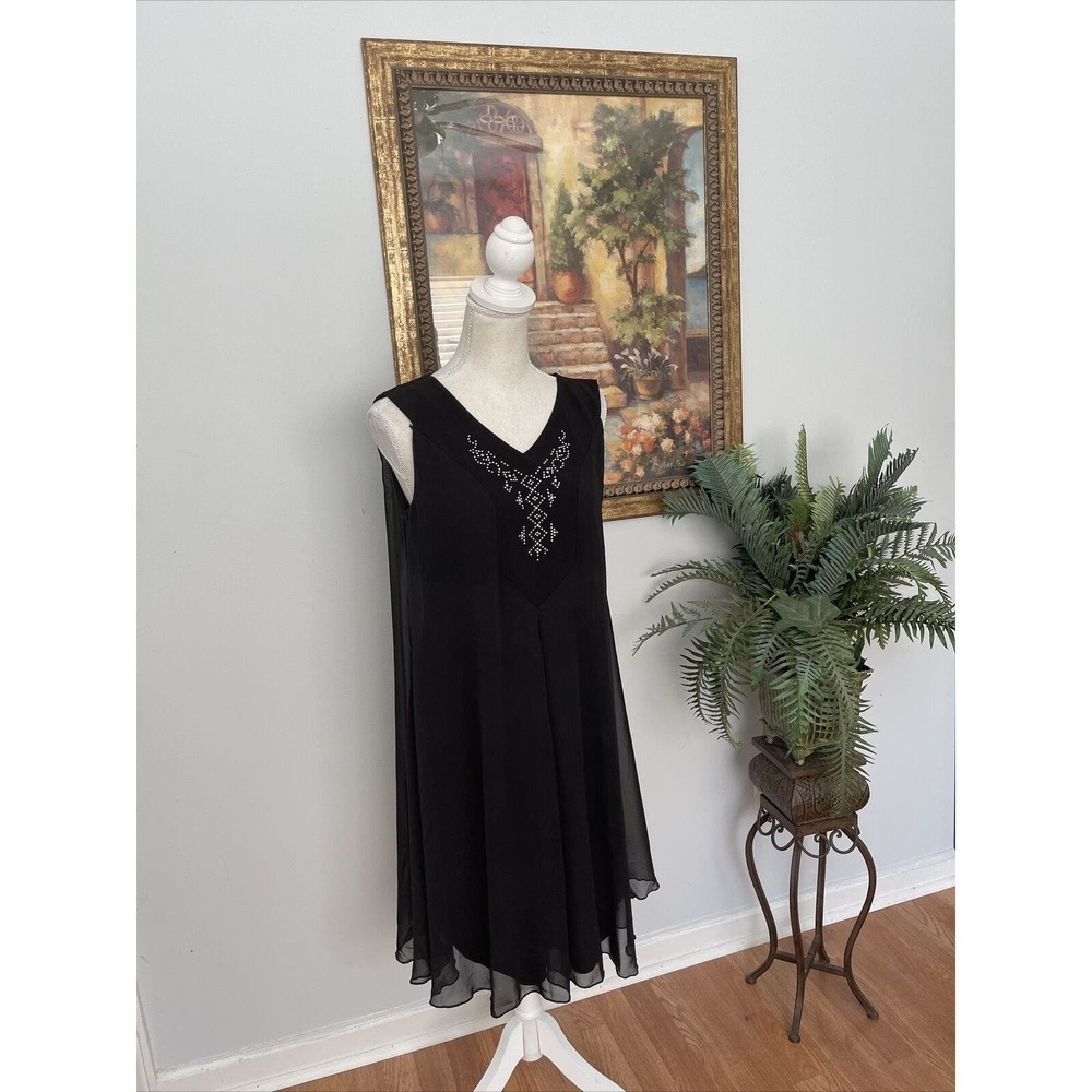 Elie McCarthy black slinky rhinestone fabulous Size large sleeveless dress